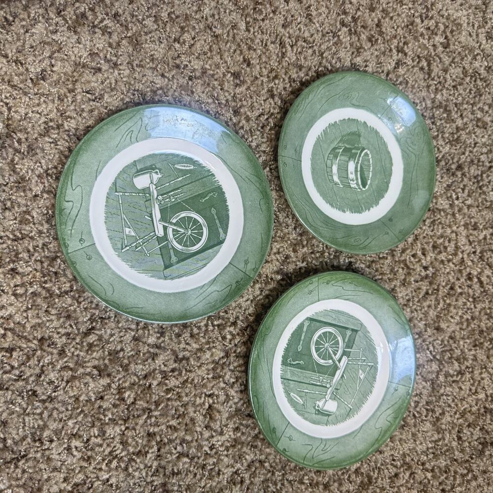 Colonial Homestead by Royal China 6" dessert Plates Lot Of 3 Green transferware